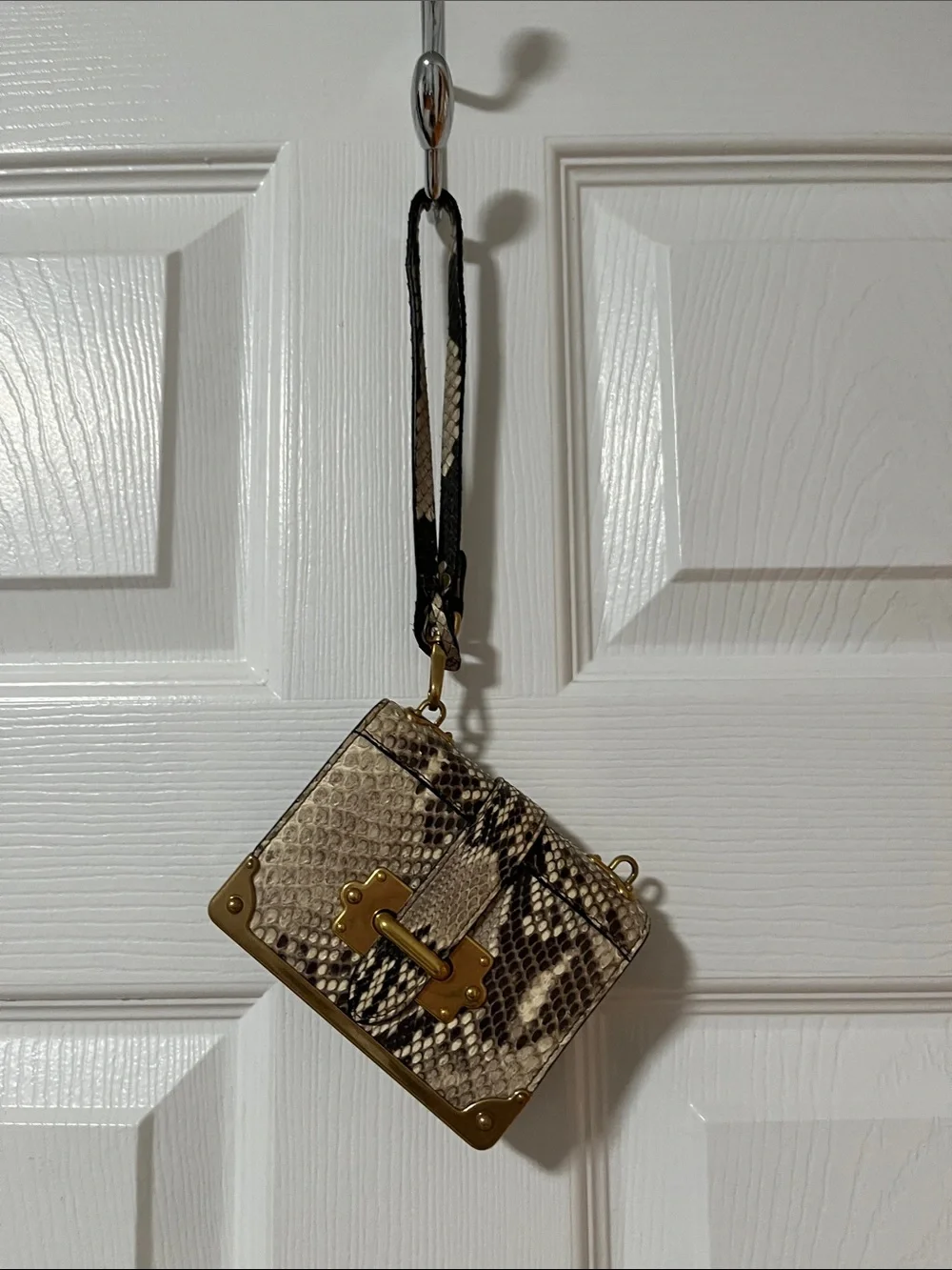 Prada Snake-Embossed Box Wristlet or Mini Crossbody Bag with Gold Hardware - Picture 2 of 4